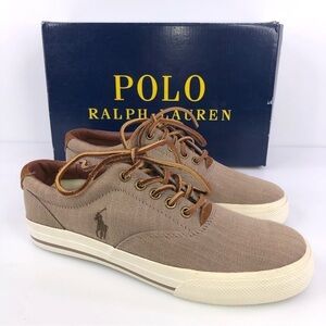 Polo Ralph Lauren Men's Vaughn Chambray Herringbone Dark Khaki Sneakers Sz 7.5M